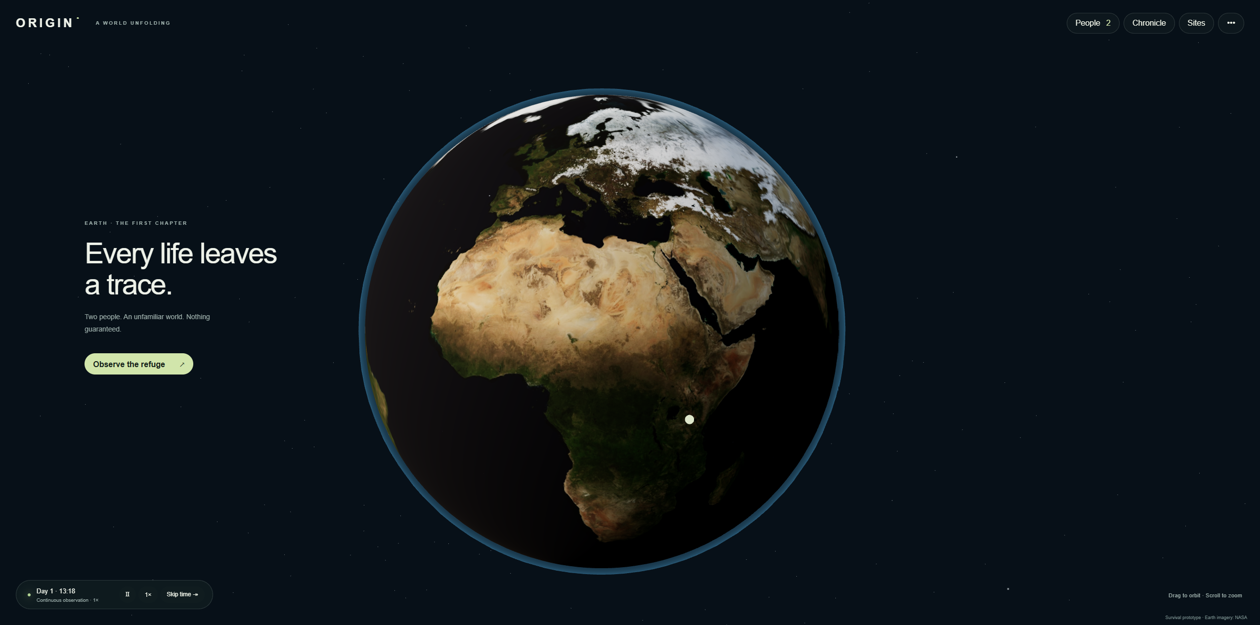 Origin game main menu: Earth suspended in space.